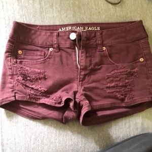 maroon jean shorts